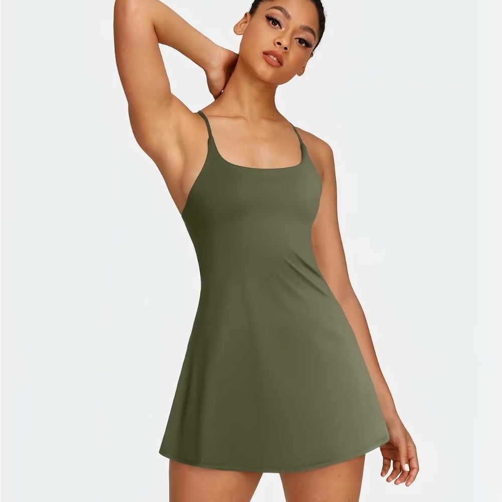 Halara Softlyzero Plush Backless Athletic Dress Grass Green L
